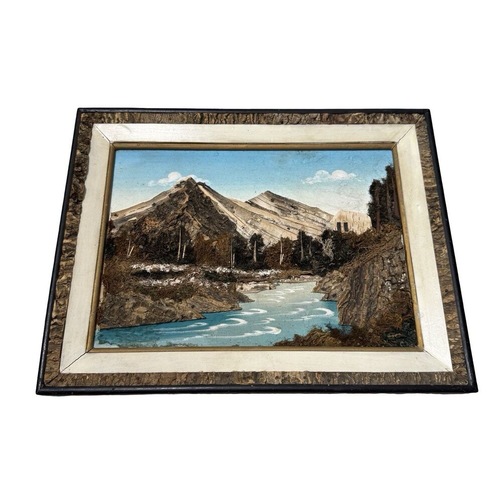 Vintage Japanese 3D Bark & Moss Natural Landscape Wall Art